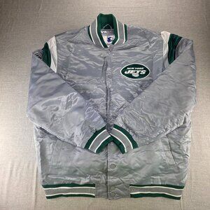 NY New York Jets 2XL Full-Snap Silver Satin Varsity Bomber Football Men's Jacket